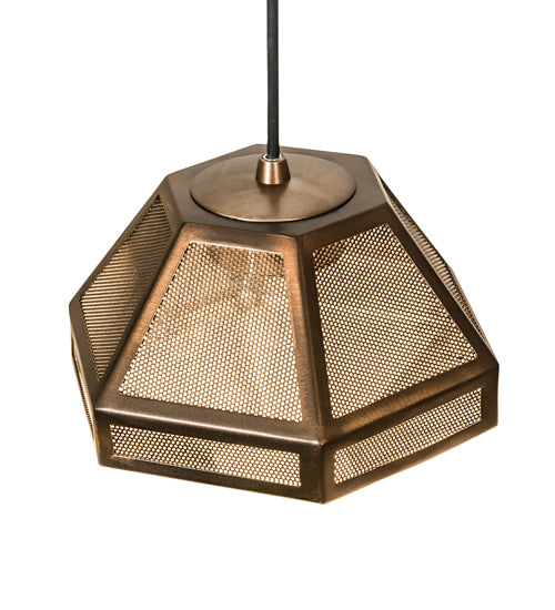 Meyda Lighting Nidos 9" Antique Copper Struttura Mini Pendant Light With Perforated Metal Shade