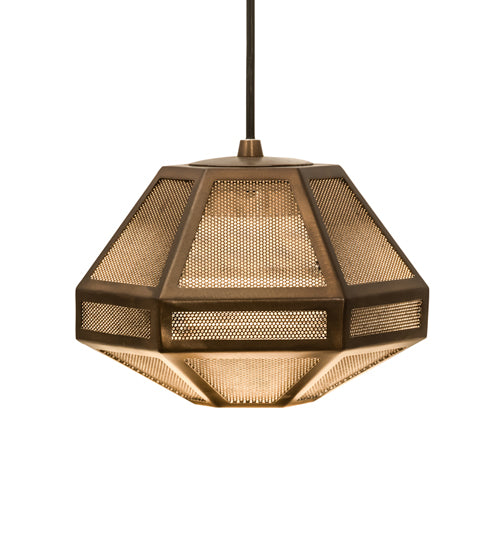 Meyda Lighting Nidos 9" Antique Copper Struttura Mini Pendant Light With Perforated Metal Shade