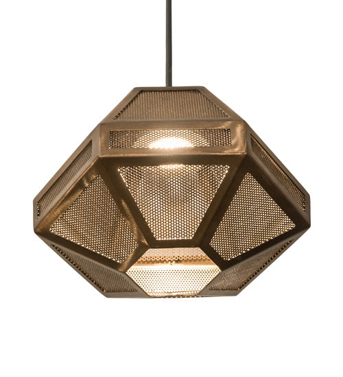 Meyda Lighting Nidos 9" Antique Copper Struttura Mini Pendant Light With Perforated Metal Shade