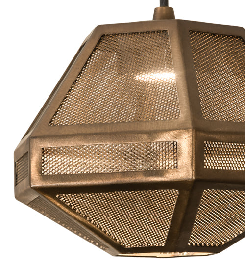 Meyda Lighting Nidos 9" Antique Copper Struttura Mini Pendant Light With Perforated Metal Shade