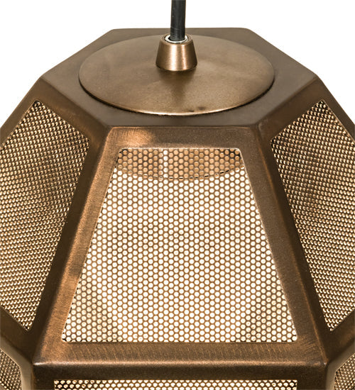 Meyda Lighting Nidos 9" Antique Copper Struttura Mini Pendant Light With Perforated Metal Shade