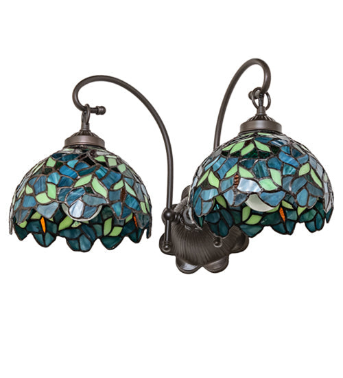 Meyda Lighting Nightfall Wisteria 18" 2-Light Mahogany Bronze Wall Sconce With Green & Blue Shade Glass