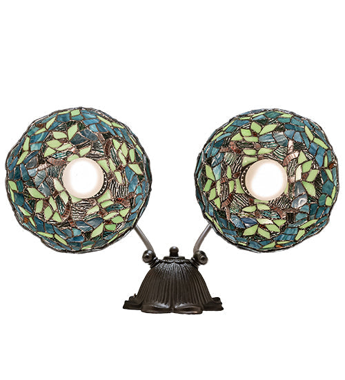 Meyda Lighting Nightfall Wisteria 18" 2-Light Mahogany Bronze Wall Sconce With Green & Blue Shade Glass