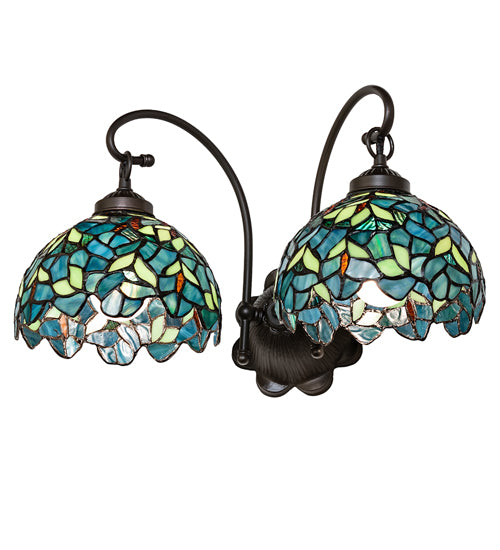 Meyda Lighting Nightfall Wisteria 18" 2-Light Mahogany Bronze Wall Sconce With Green & Blue Shade Glass