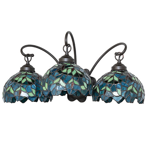 Meyda Lighting Nightfall Wisteria 22" 3-Light Mahogany Bronze Wall Sconce With Green & Blue Shade Glass