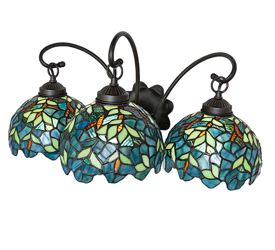 Meyda Lighting Nightfall Wisteria 22" 3-Light Mahogany Bronze Wall Sconce With Green & Blue Shade Glass