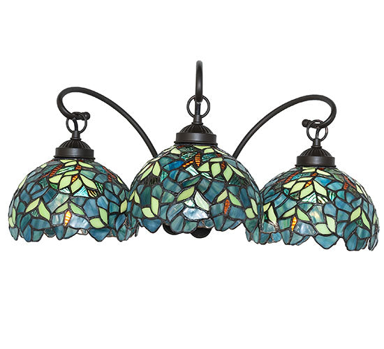 Meyda Lighting Nightfall Wisteria 22" 3-Light Mahogany Bronze Wall Sconce With Green & Blue Shade Glass