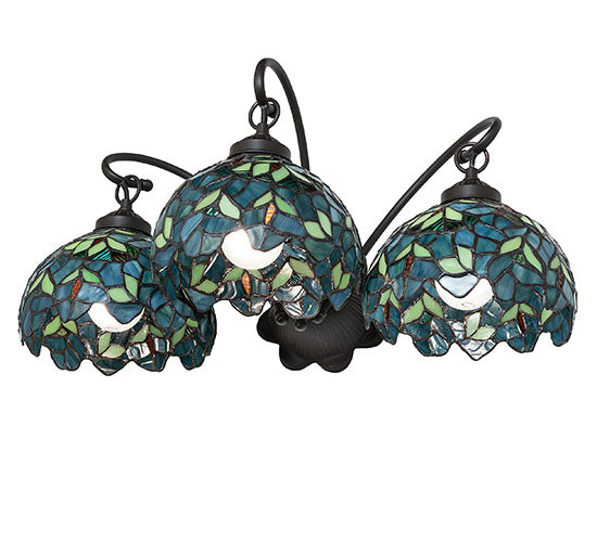 Meyda Lighting Nightfall Wisteria 22" 3-Light Mahogany Bronze Wall Sconce With Green & Blue Shade Glass