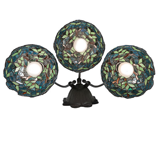 Meyda Lighting Nightfall Wisteria 22" 3-Light Mahogany Bronze Wall Sconce With Green & Blue Shade Glass