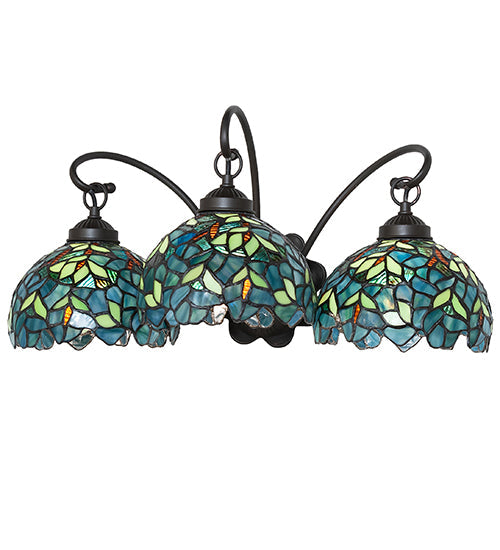 Meyda Lighting Nightfall Wisteria 22" 3-Light Mahogany Bronze Wall Sconce With Green & Blue Shade Glass