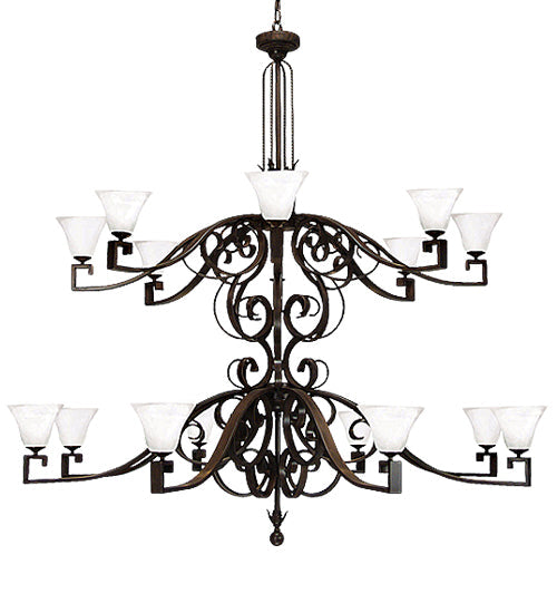 Meyda Lighting Noah 72" 16-Light 2-Tier Rustic Iron Chandelier With White Scavo Shade Glass
