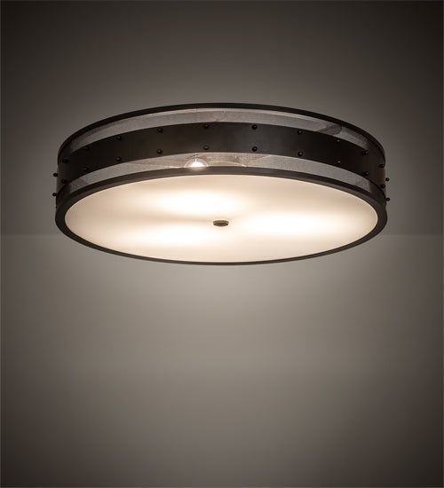 Meyda Lighting Nolan 30" 3-Light Oil Rubbed Bronze Flush Mount Light With White Statuario Idalight Shade