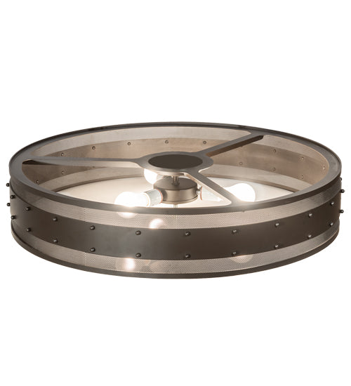 Meyda Lighting Nolan 30" 3-Light Oil Rubbed Bronze Flush Mount Light With White Statuario Idalight Shade