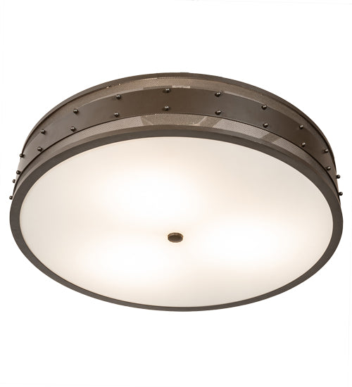 Meyda Lighting Nolan 30" 3-Light Oil Rubbed Bronze Flush Mount Light With White Statuario Idalight Shade