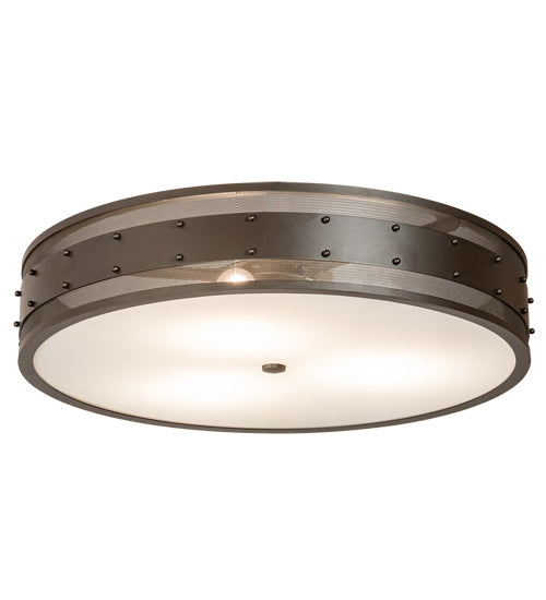 Meyda Lighting Nolan 30" 3-Light Oil Rubbed Bronze Flush Mount Light With White Statuario Idalight Shade