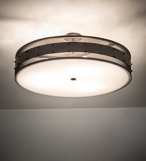 Meyda Lighting Nolan 30" 3-Light Oil Rubbed Bronze Semi Flush Mount Light With White Statuario Idalight Shade
