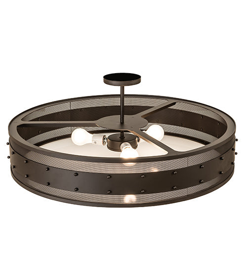 Meyda Lighting Nolan 30" 3-Light Oil Rubbed Bronze Semi Flush Mount Light With White Statuario Idalight Shade