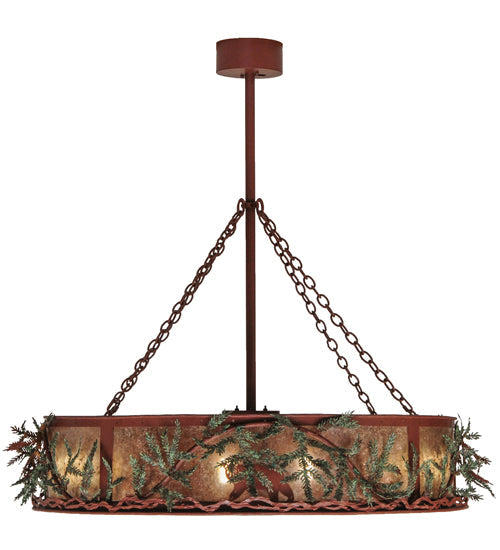 Meyda Lighting Northwoods Bear 50" 12-Light Rust & Green Branches Pine Branch Chandelier With Silver Mica Shade Glass and Fan