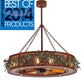 Meyda Lighting Northwoods Bear 50" 12-Light Rust & Green Branches Pine Branch Chandelier With Silver Mica Shade Glass and Fan