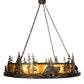 Meyda Lighting Northwoods Bear at Dusk 66" 12-Light Antique Copper Inverted Pendant Light With Amber Mica Shade Glass