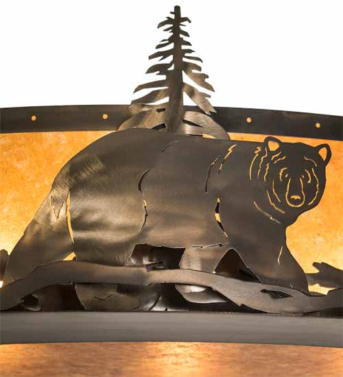 Meyda Lighting Northwoods Bear at Dusk 66" 12-Light Antique Copper Inverted Pendant Light With Amber Mica Shade Glass