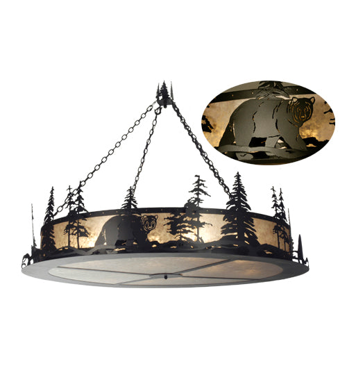 Meyda Lighting Northwoods Bear at Dusk 67" 12-Light Black Inverted Pendant Light With Silver Mica Shade Glass