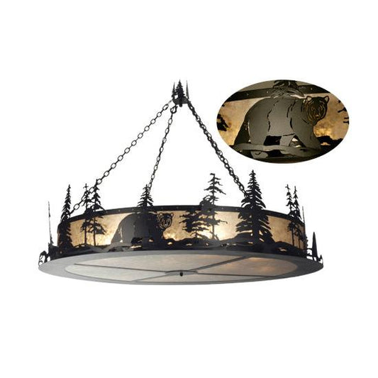 Meyda Lighting Northwoods Bear at Dusk 67" 12-Light Black Inverted Pendant Light With Silver Mica Shade Glass