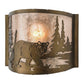Meyda Lighting Northwoods Bear at Lake 12" Antique Copper Wall Sconce With Silver Mica Shade Glass