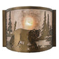Meyda Lighting Northwoods Bear at Lake 12" Antique Copper Wall Sconce With Silver Mica Shade Glass