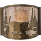 Meyda Lighting Northwoods Bear at Lake 12" Antique Copper Wall Sconce With Silver Mica Shade Glass