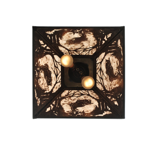 Meyda Lighting Northwoods Leaping Bass 16"Sq 2-Lights Antique Copper Pendant Light With Silver Mica Shade Glass
