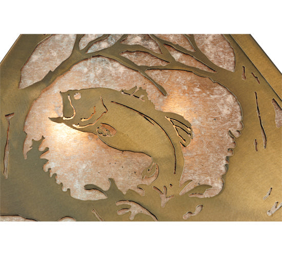 Meyda Lighting Northwoods Leaping Bass 16"Sq 2-Lights Antique Copper Pendant Light With Silver Mica Shade Glass