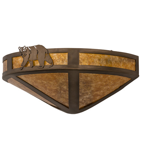 Meyda Lighting Northwoods Lone Bear 16" 2-Light Antique Copper Wall Sconce With Amber Mica Shade Glass