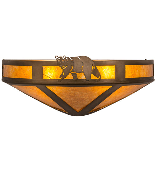 Meyda Lighting Northwoods Lone Bear 16" 2-Light Antique Copper Wall Sconce With Amber Mica Shade Glass