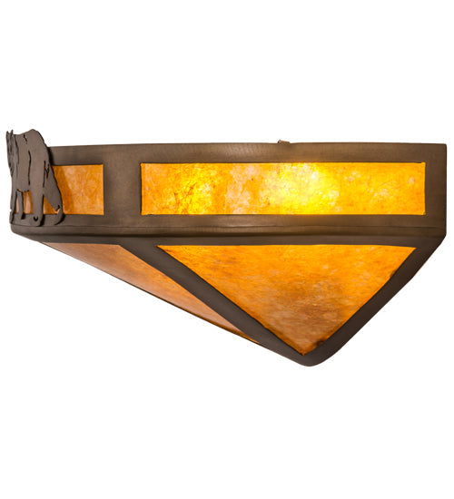 Meyda Lighting Northwoods Lone Bear 16" 2-Light Antique Copper Wall Sconce With Amber Mica Shade Glass