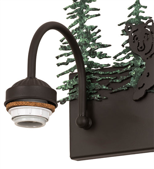 Meyda Lighting Northwoods Lone Bear 16" 2-Light Oil Rubbed Bronze & Green Trees Vanity Light With White Opal Shade Glass