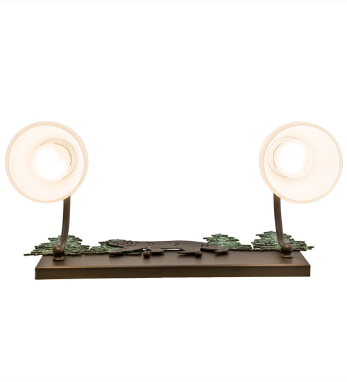 Meyda Lighting Northwoods Lone Bear 16" 2-Light Oil Rubbed Bronze & Green Trees Vanity Light With White Opal Shade Glass