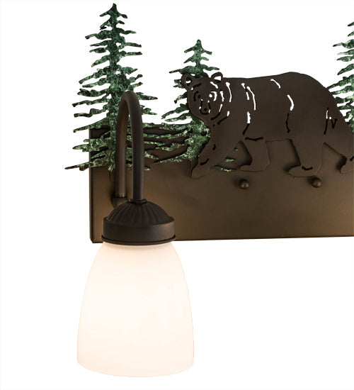 Meyda Lighting Northwoods Lone Bear 16" 2-Light Oil Rubbed Bronze & Green Trees Vanity Light With White Opal Shade Glass