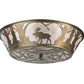 Meyda Lighting Northwoods Moose at Dawn 22" 4-Light Antique Copper Flush Mount Light With Silver Mica Shade Glass