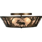 Meyda Lighting Northwoods Moose at Dawn 22" 4-Light Antique Copper Flush Mount Light With Silver Mica Shade Glass