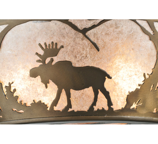 Meyda Lighting Northwoods Moose at Dawn 22" 4-Light Antique Copper Flush Mount Light With Silver Mica Shade Glass