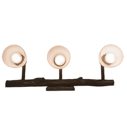 Meyda Lighting Northwoods Pine 22" 3-Light Brown Bark Goblet Vanity Light With White Opal Shade Glass