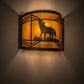 Meyda Lighting Northwoods Wolf on the Loose 12" Antique Copper Wall Sconce With Amber Mica Shade Glass