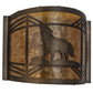 Meyda Lighting Northwoods Wolf on the Loose 12" Antique Copper Wall Sconce With Amber Mica Shade Glass