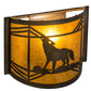 Meyda Lighting Northwoods Wolf on the Loose 12" Antique Copper Wall Sconce With Amber Mica Shade Glass