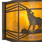 Meyda Lighting Northwoods Wolf on the Loose 12" Antique Copper Wall Sconce With Amber Mica Shade Glass