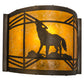 Meyda Lighting Northwoods Wolf on the Loose 12" Antique Copper Wall Sconce With Amber Mica Shade Glass