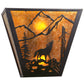 Meyda Lighting Northwoods Wolf on the Loose 13" 2-Light Textured Black Wall Sconce With Amber Mica Shade Glass