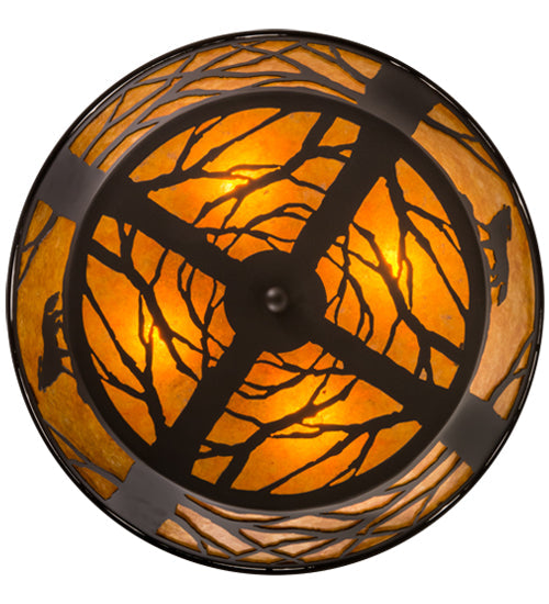 Meyda Lighting Northwoods Wolf on the Loose 23" 4-Light Oil Rubbed Bronze Flush Mount Light With Amber Mica Shade Glass