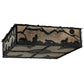 Meyda Lighting Northwoods Wolf on the Loose 51" 8-Light Textured Black Flush Mount Light With Silver Mica Shade Glass